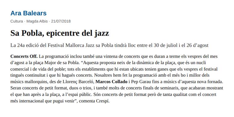 Sa Pobla, epicentre del jazz · «el més bo i millor dels músics mallorquins»