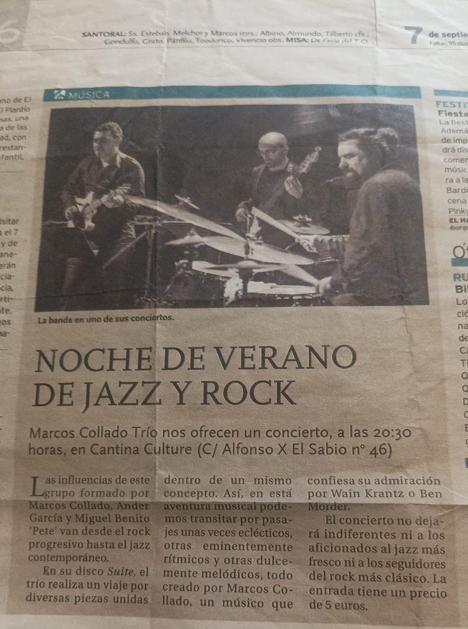 Noche de verano de jazz y rock · Marcos Collado Trío en Cantina Culture