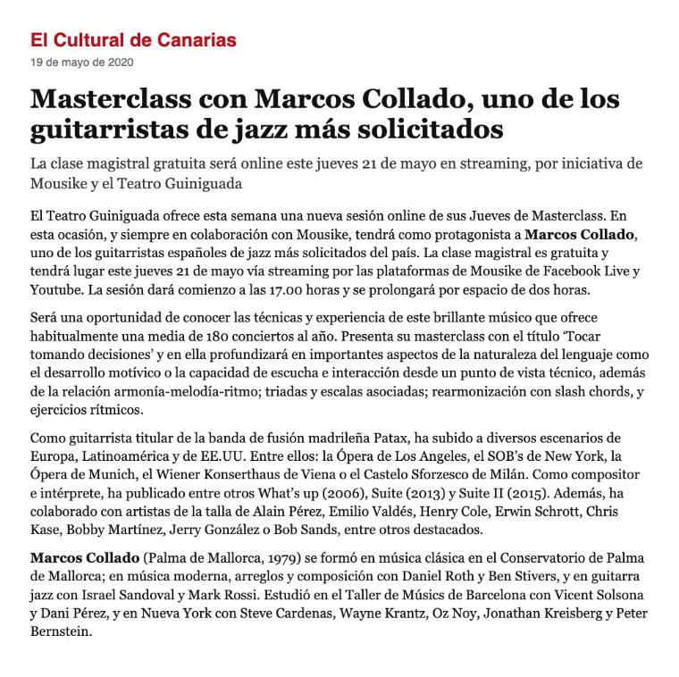 Masterclass con Marcos Collado, uno de los guitarristas de jazz más solicitados