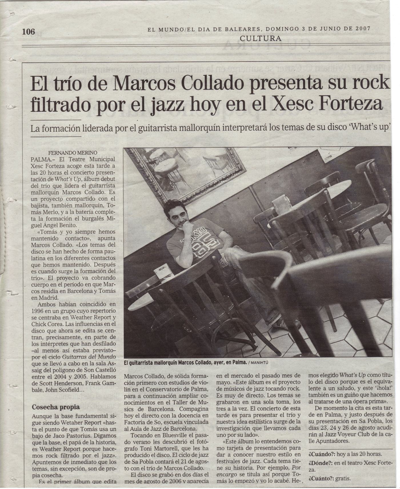 El trío de Marcos Collado presenta su rock filtrado por el jazz hoy en el Xesc Forteza