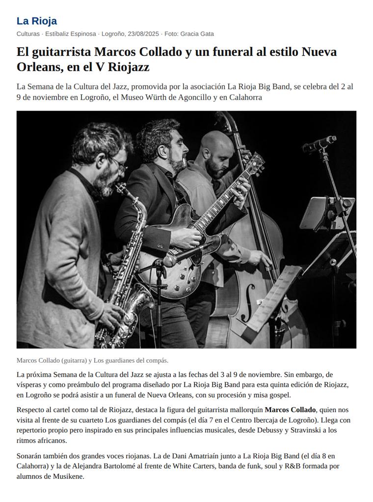 El guitarrista Marcos Collado y un funeral al estilo Nueva Orleans, en el V Riojazz