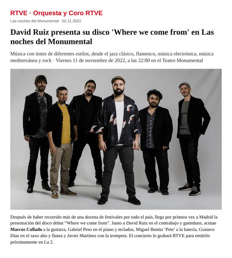 David Ruiz presenta «Where we come from» en el Teatro Monumental · Marcos Collado a la guitarra
