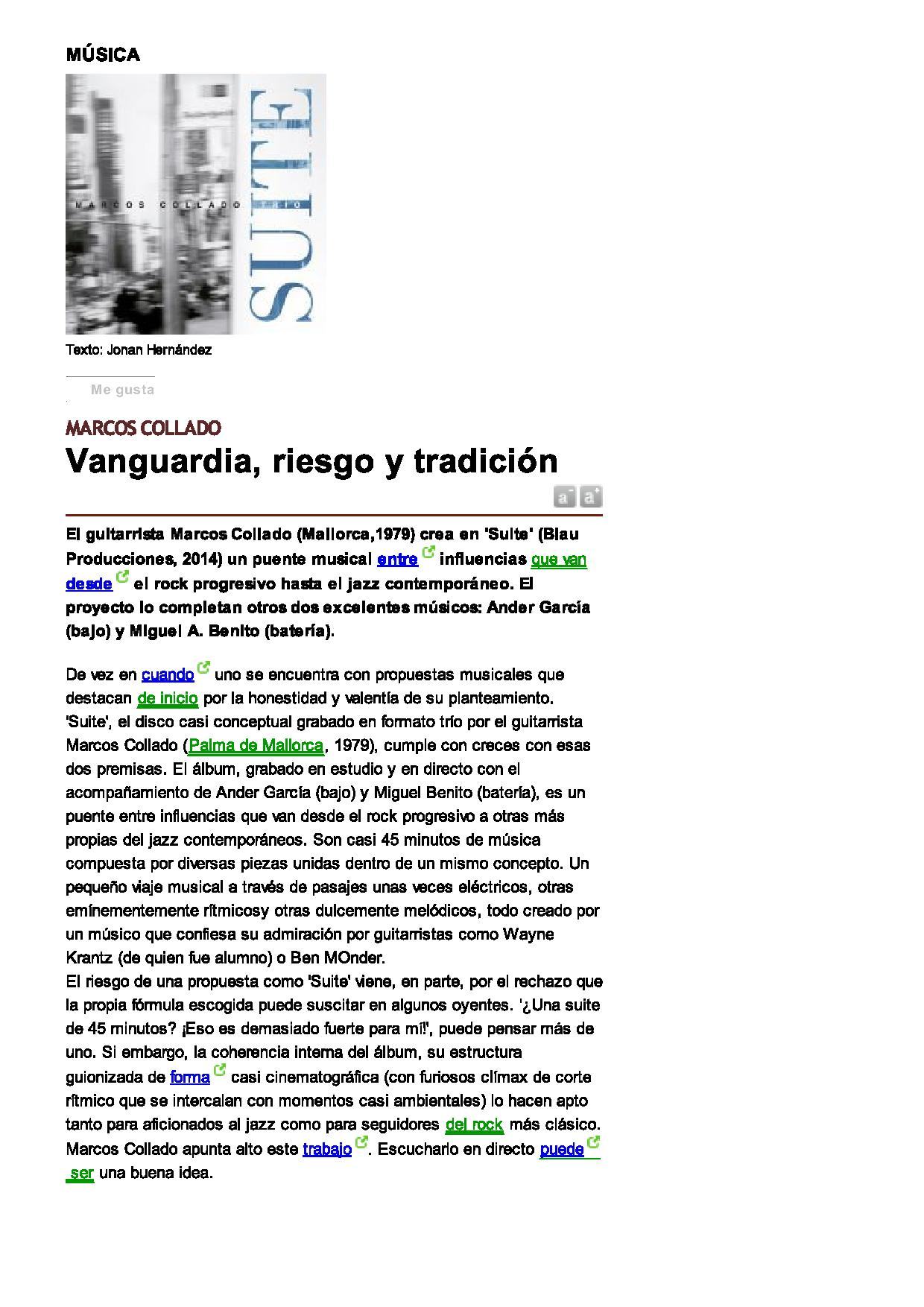 Vanguardia, riesgo y tradición (sobre Suite)